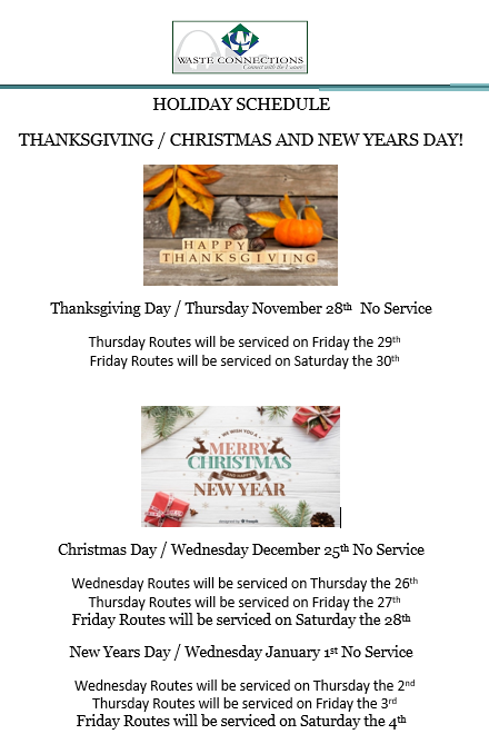 Holiday Schedule