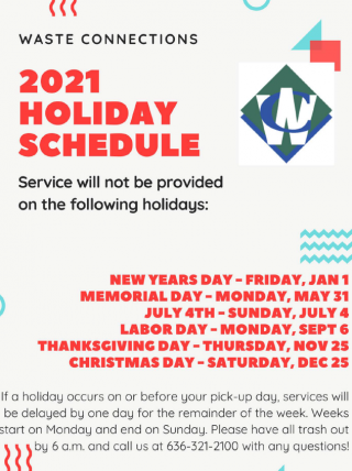 waste connections schedule holiday hill rock mo